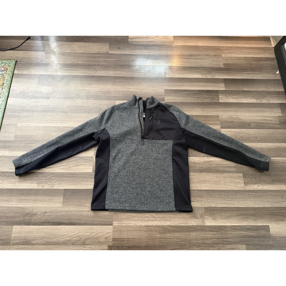 Spyder Mens XL Gray Black Quarter Zip Fleece Pullover Outdoor Athletic